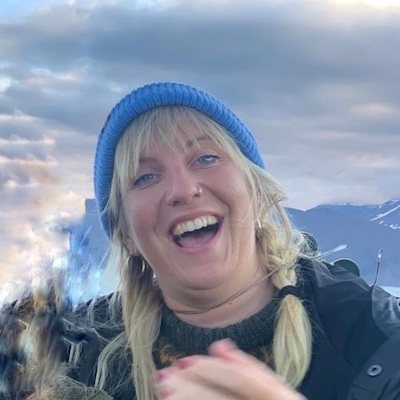 Happy woman with a blue hat