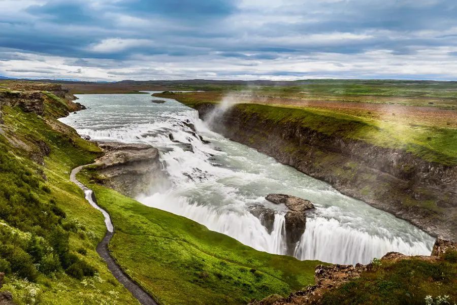 Gullfoss waterfall seen from above.