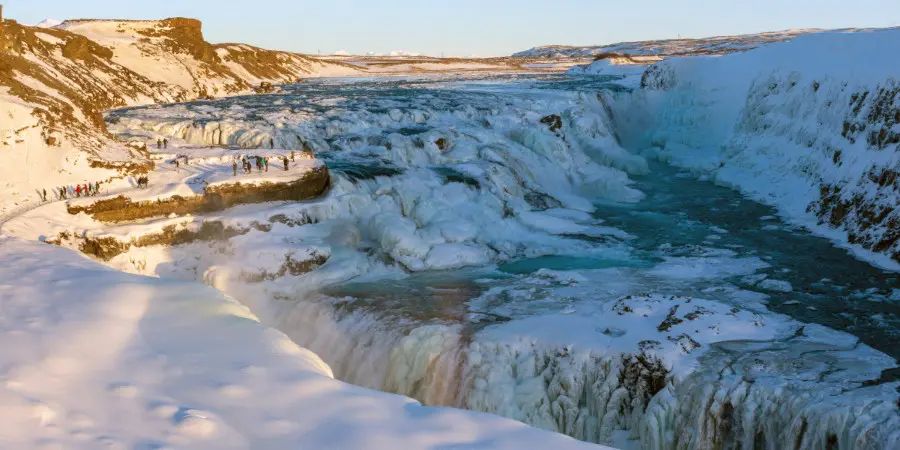 Gullfoss waterfall seen from above during the winter.