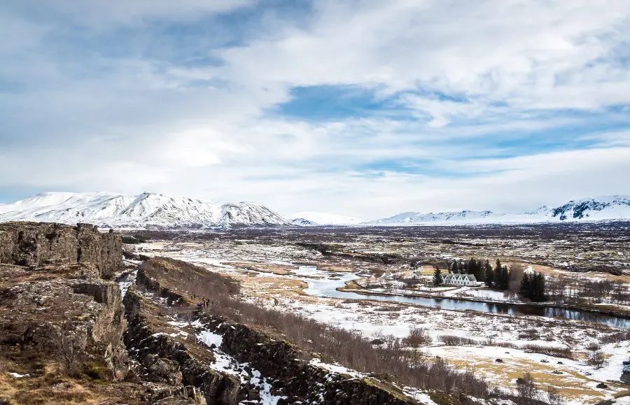 People visit Þingvellir National Park during winter