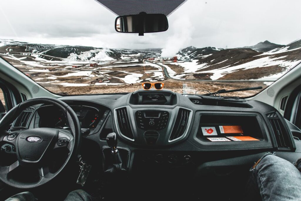 view from inside a camper