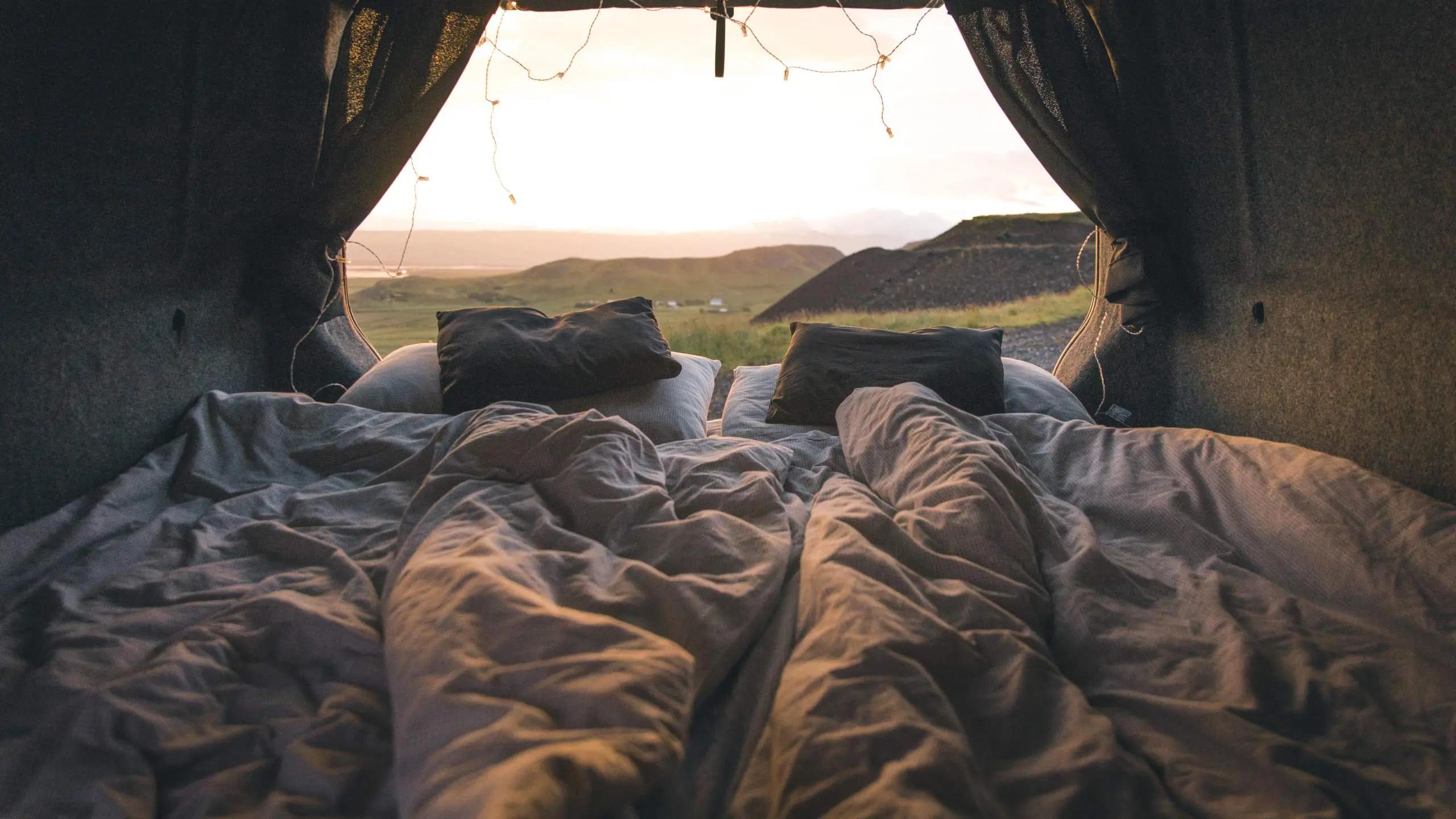 Cosy camper interior with webasto heating system and landscape