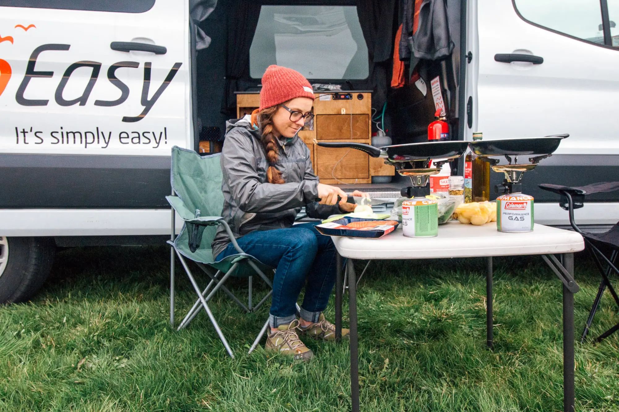 cooking outside a camper van