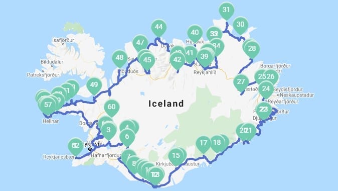 Map of Iceland and Itinerary