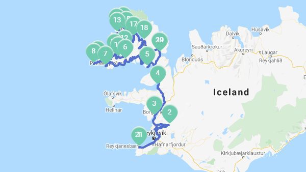 Map of iceland and itinerary