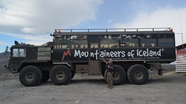Image of a bus on huge wheels in Iceland