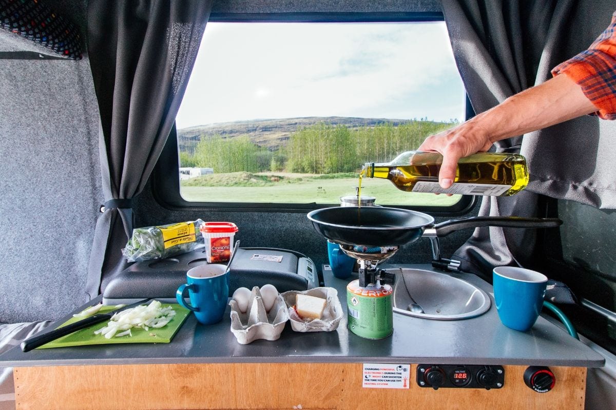 cooking inside a camper