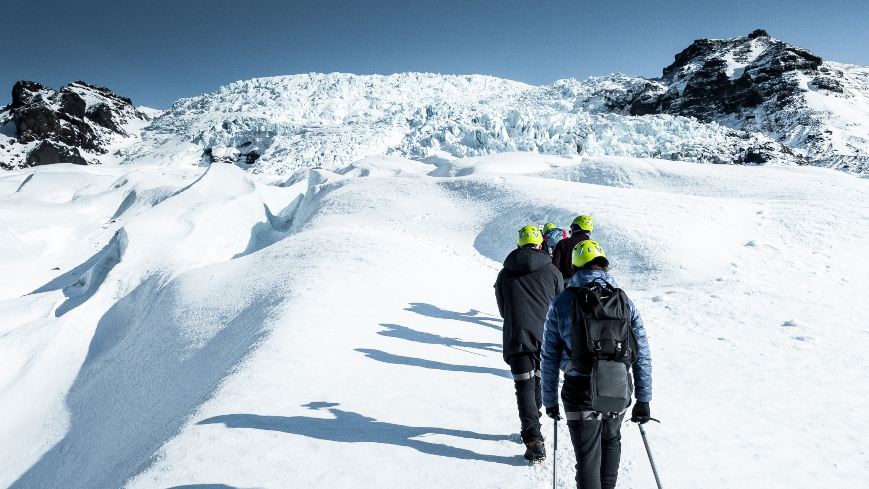 Group of people are hiking on vatnajökull glacier