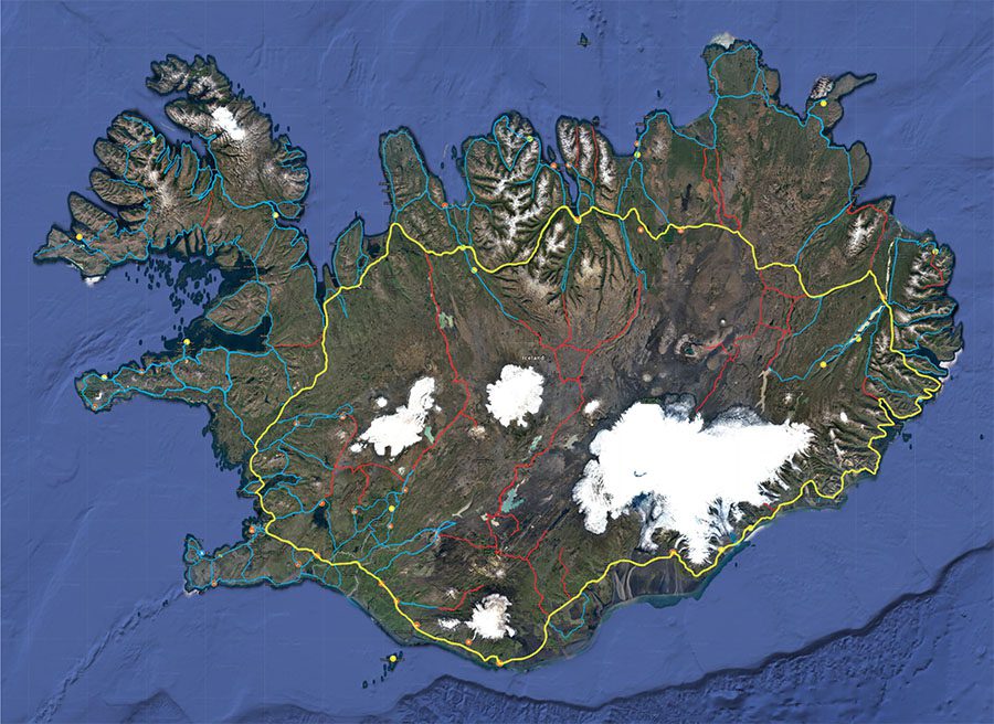 map of Iceland with roads