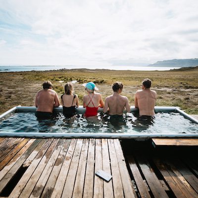 Five people inside the hot tube
