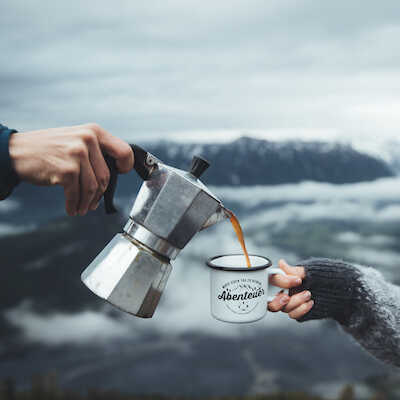Coffee pot and mug