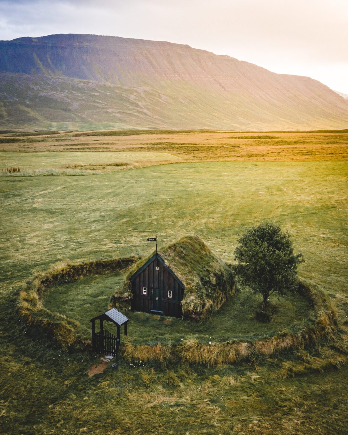 The oldest church in Iceland with the grass on the roof