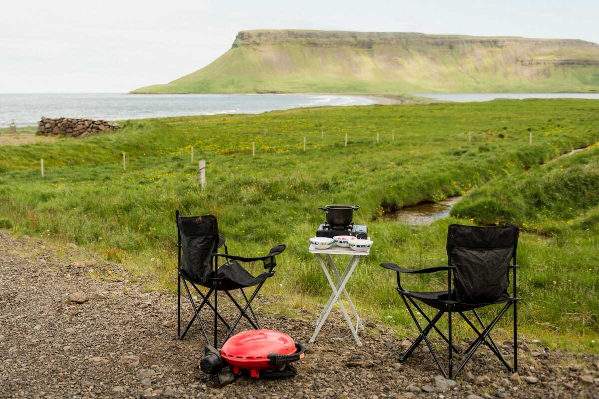 View on camping equipment on campsite