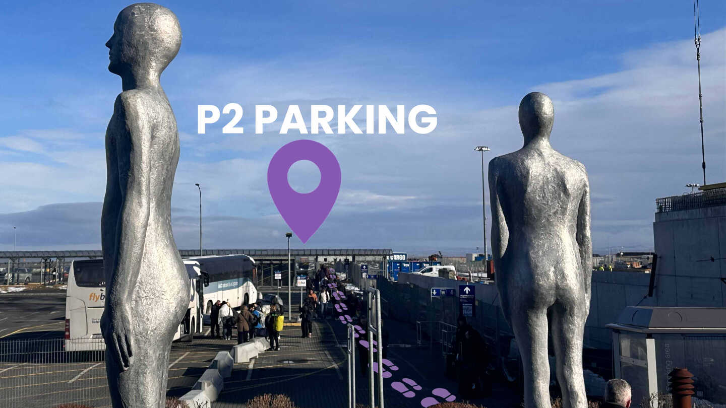 two statues and marked by pin parking at Keflavik Airport