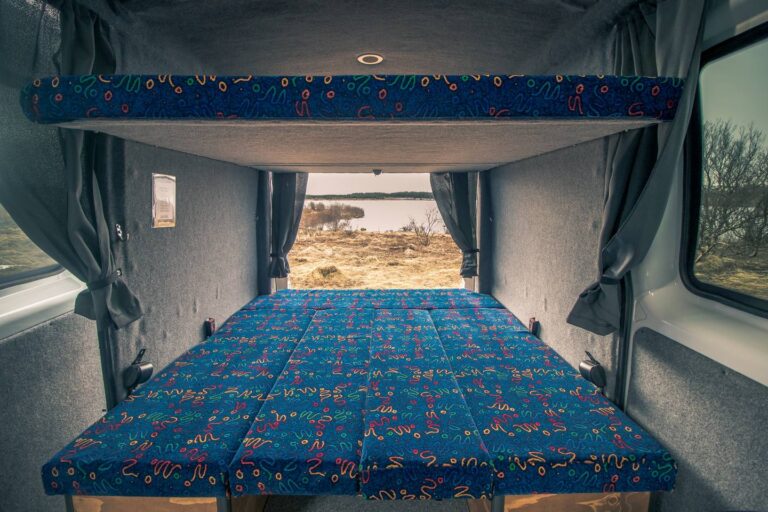 View of the beds inside the camper.