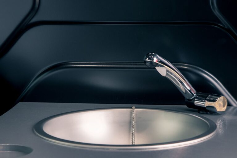 A sink and faucet inside the campervan.