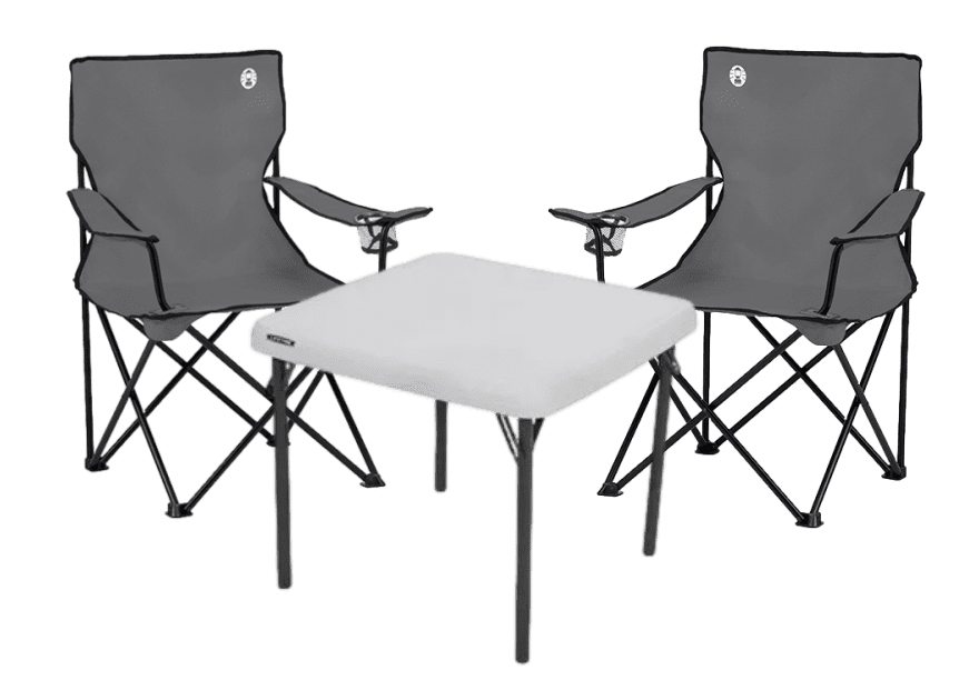 Set of white table and and two dark grey chairs