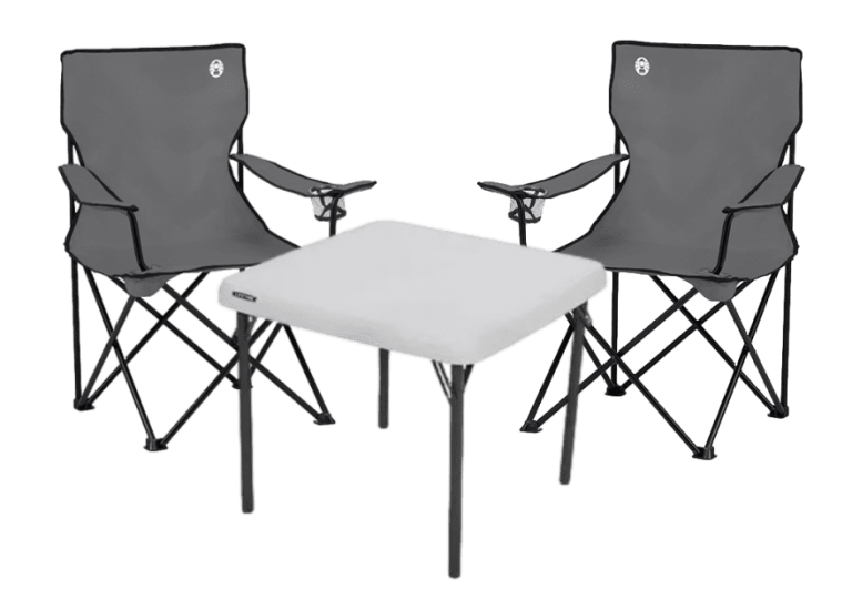 Set of white table and and two dark grey chairs