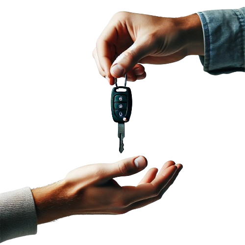 Two hands exchanging a car key