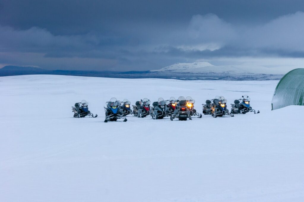 Snowmobiles in the Snow of Iceland