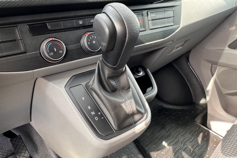 Interior of campervan in Iceland, showing an automatic gearbox.