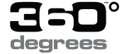 Stylized logo featuring "360°" in bold, prominent font, with "degrees" in a smaller, lighter font below it.