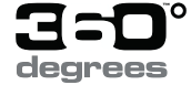 Stylized logo featuring "360°" in bold, prominent font, with "degrees" in a smaller, lighter font below it.