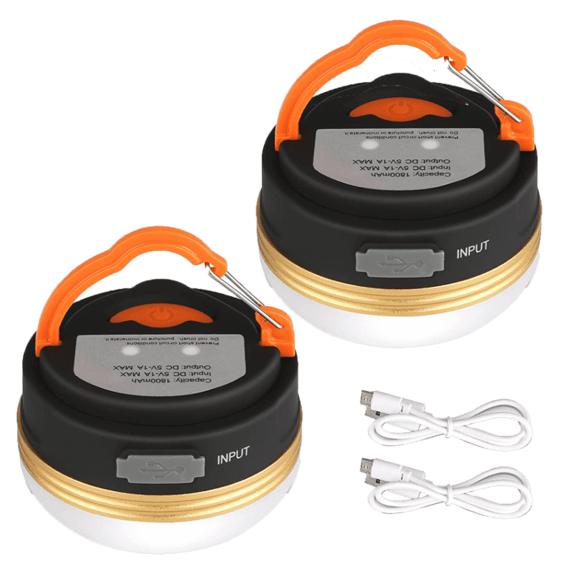 2 sets of camping lights with a white cables