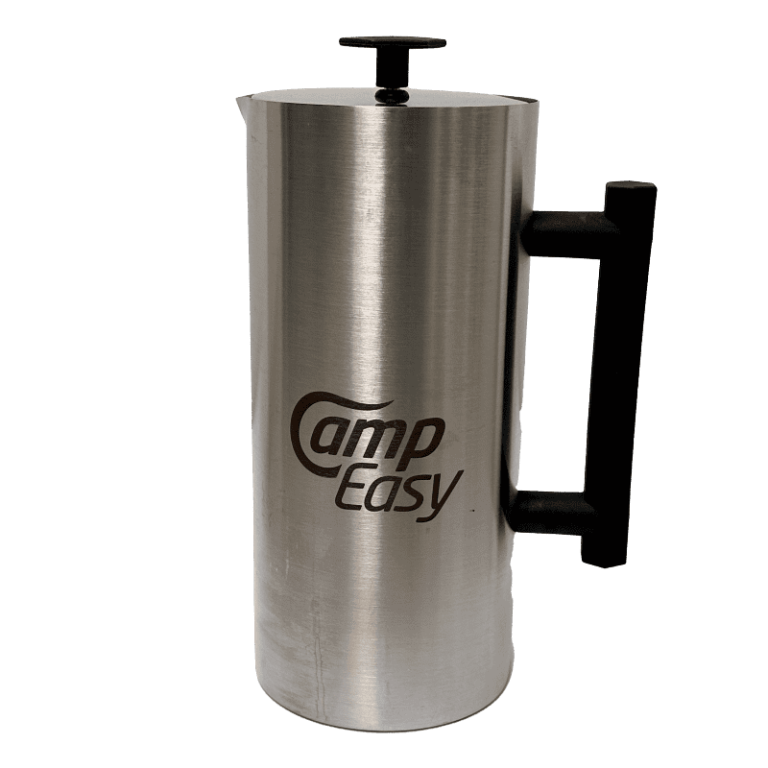 Metallic coffee press with engraved logo