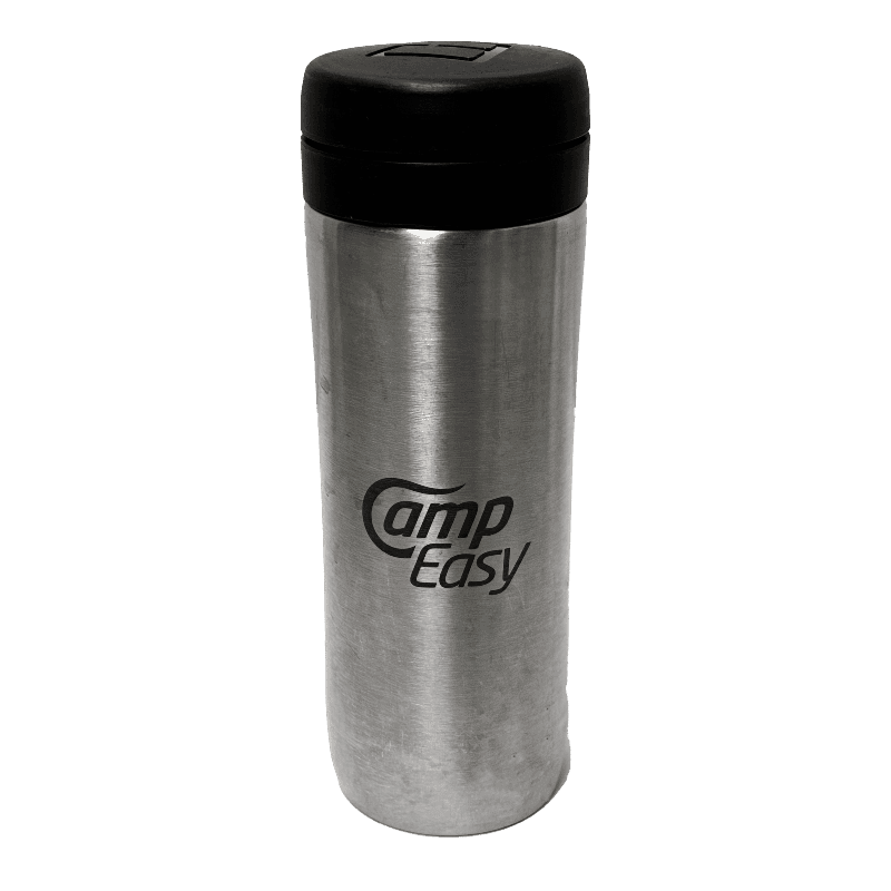 Metallic coffee press with engraved logo