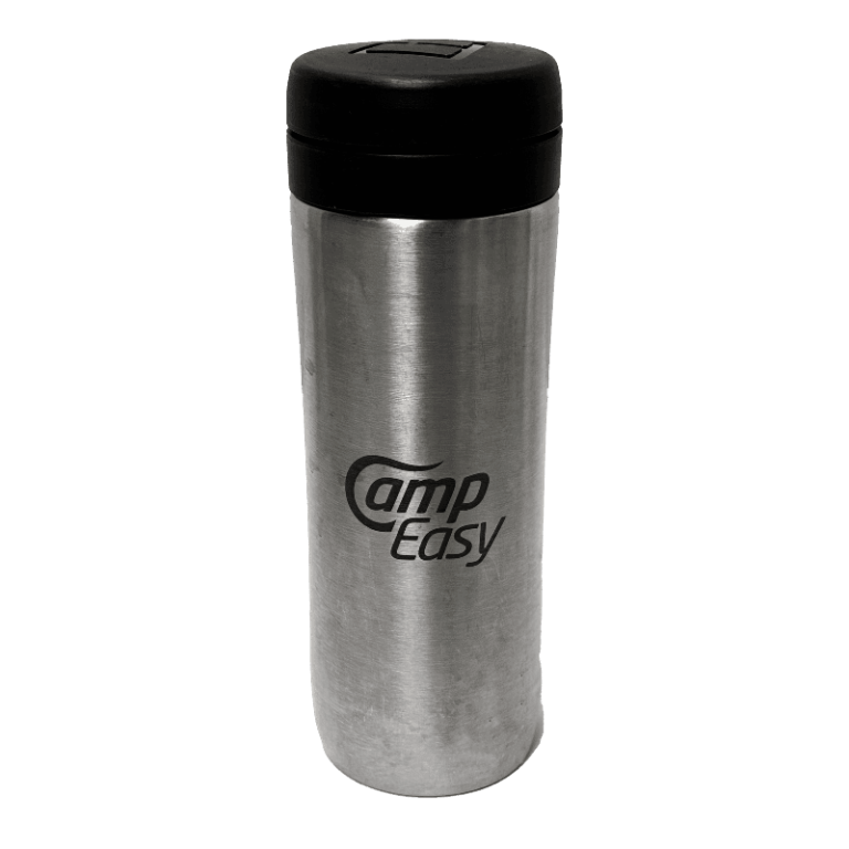 Metallic coffee press with engraved logo