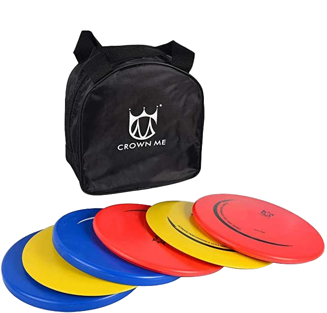 Set of colorful golf disks and a black case