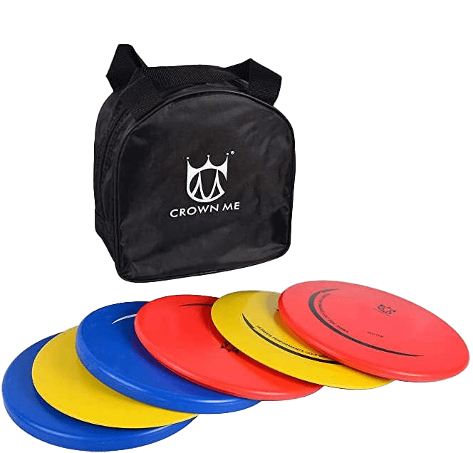 Set of colorful golf disks and a black case