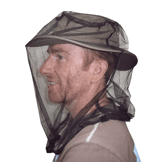 Man wearing insect headnet