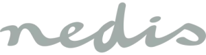The logo of Nedis, featuring a stylish, handwritten font in light gray against a transparent background.