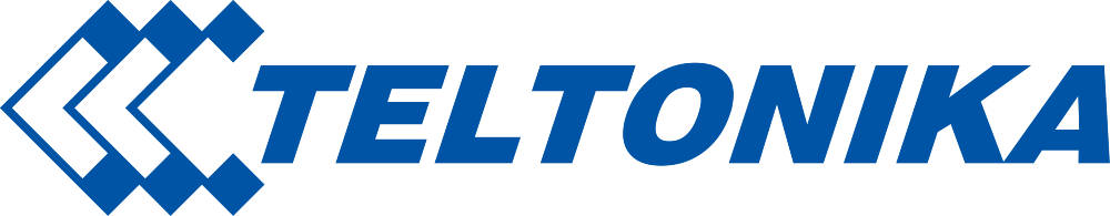 Logo of Teltonika, featuring the brand name in bold blue letters with stylized arrow-like graphics on the left.