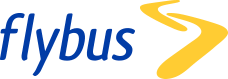 Logo of Flybus featuring the word "flybus" in blue with a yellow arrow symbolizing movement or direction.