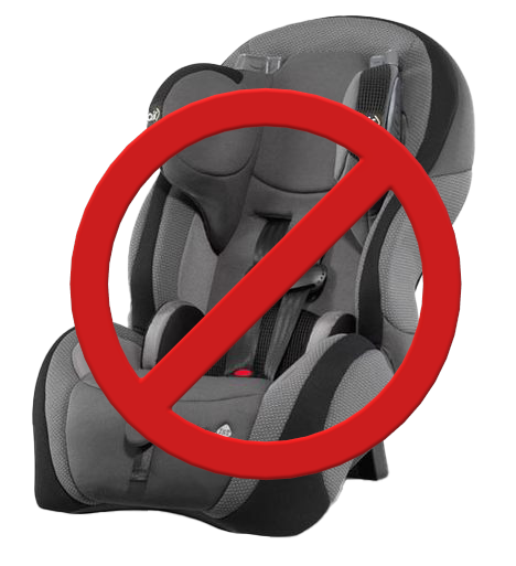 Baby chair with a red prohibition sign over it