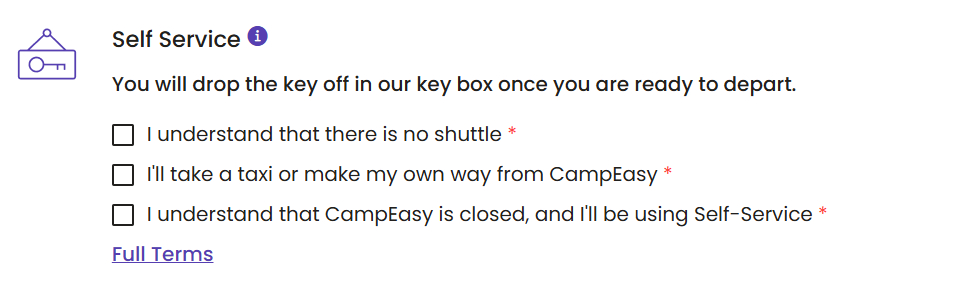 A self-service option for CampEasy, with terms that need to be accepted.