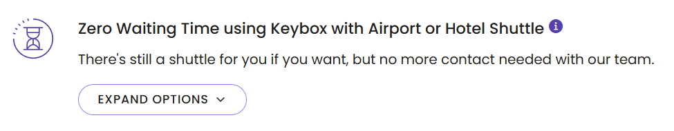 A self-service car rental option with description and collapsed options to check.