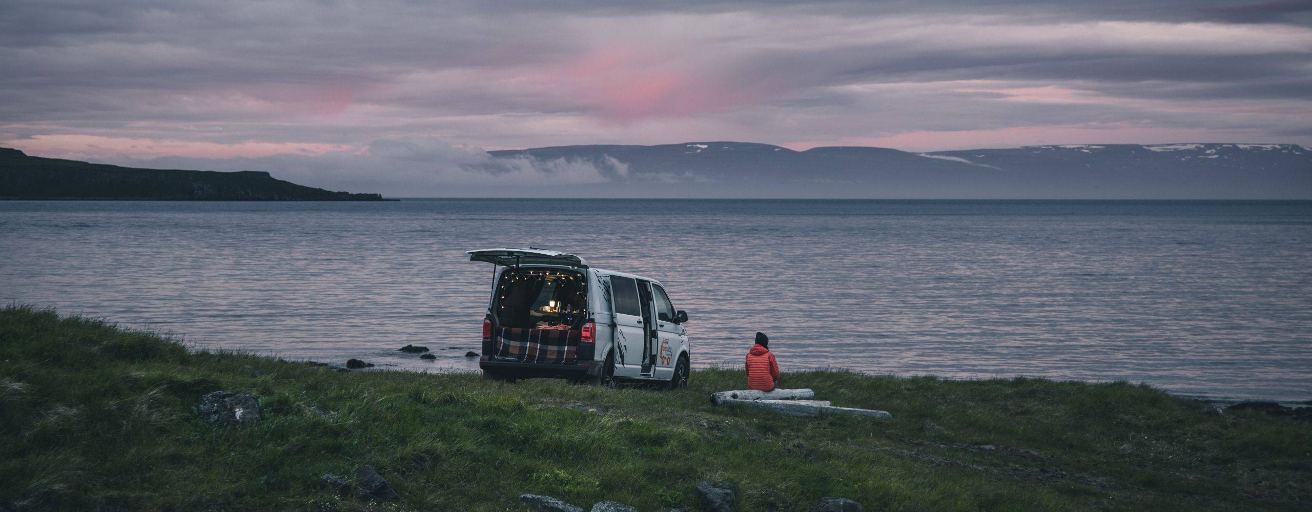 camper van by a lake