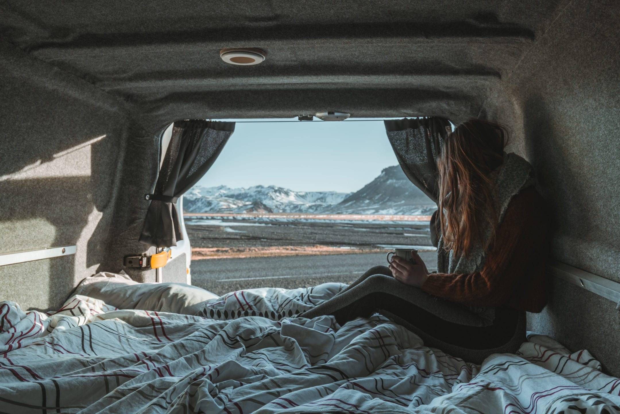 woman inside a camper van