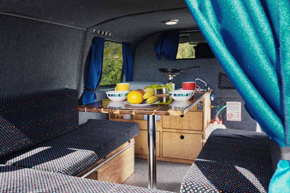 dining area inside a camper